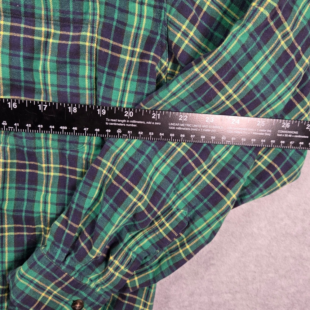 Eddie Bauer Plaid Button Down Shirt Mens Medium Green Navy Cotton Long Sleeve - Picture 6 of 8